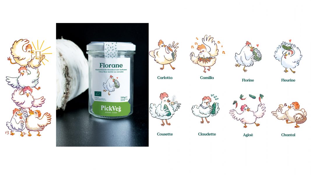 Illustrations pour les étiquettes d'apéro veggie "PickVeg" en collaboration avec Ono Studio